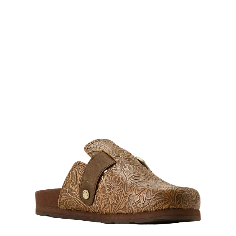 Women's Ariat Brown Floral Emboss Country Mule Slip On Shoes 10074266