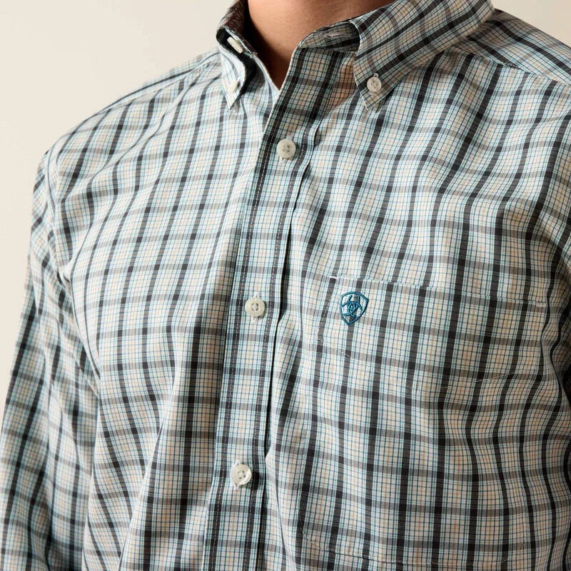 Ariat Men's Off White and Multi Plaid Wrinkle Free Bern Fitted Shirt 10079264