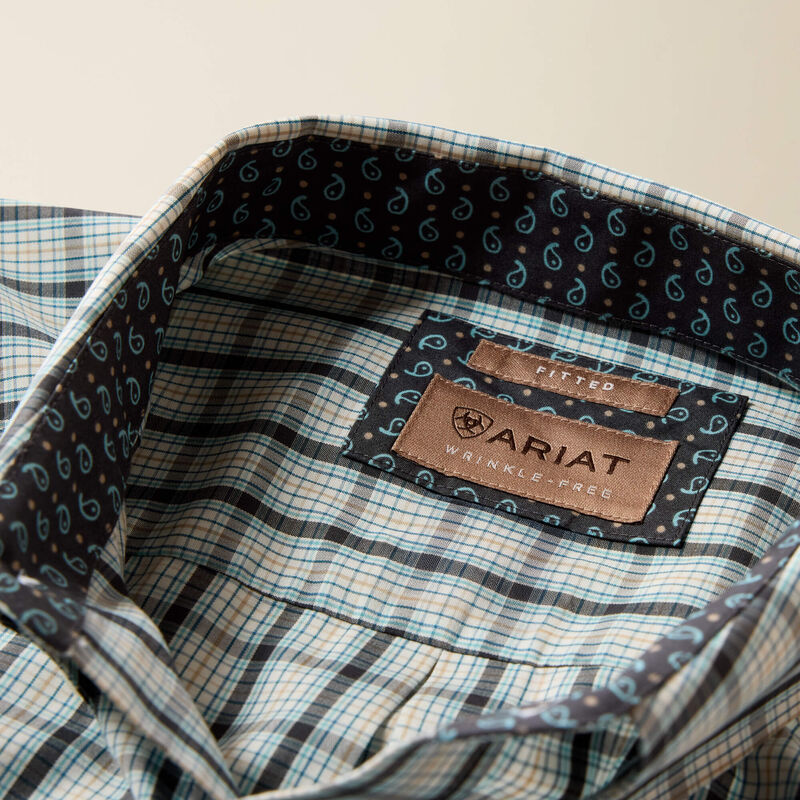 Ariat Men's Off White and Multi Plaid Wrinkle Free Bern Fitted Shirt 10079264
