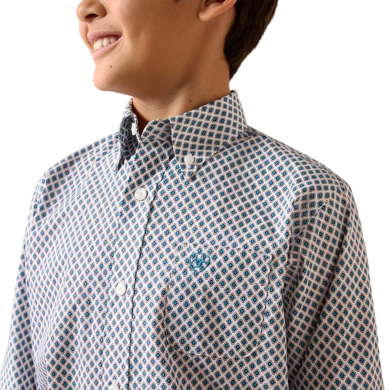 Ariat Boy's White Geo Print Perez Classic Fit Shirt 10079424