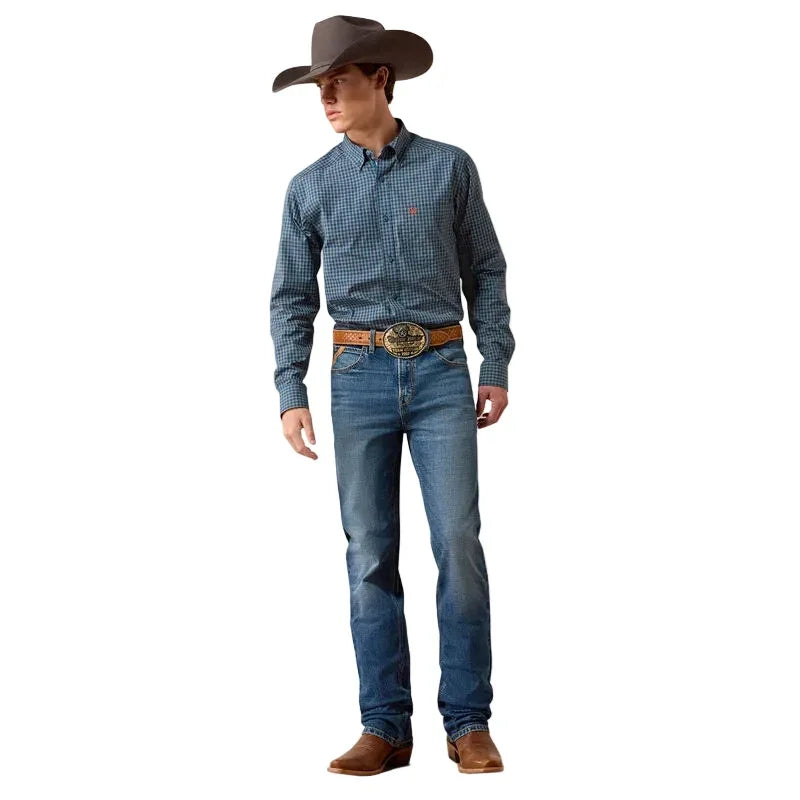 Ariat Men's Sailor Blue Plaid Pro Series Whit Fitted Shirt 10079443