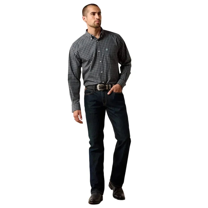 Ariat Men's Black Small Plaid Wrinkle Free Barbary Classic Fit Shirt 10079488