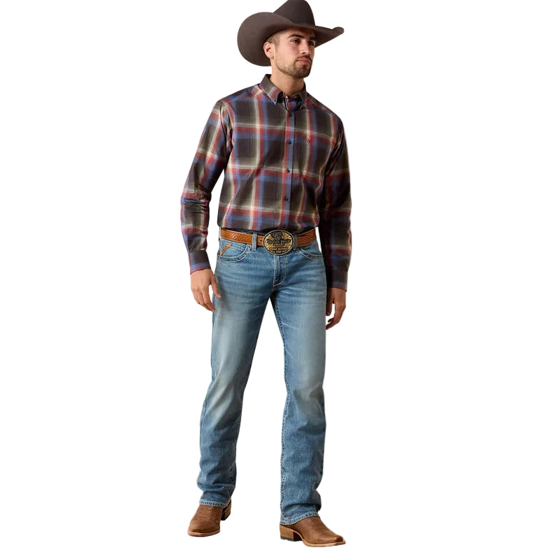Ariat Men's Espresso Large Ombre Plaid Pro Series Jetta Classic Fit Shirt 10079589