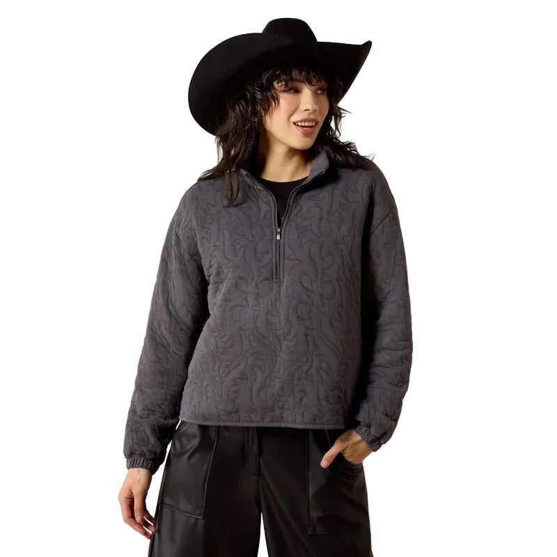 Ariat Women's Gray Acid Wash Boot Stitch 1/2 Zip Pullover 10080613