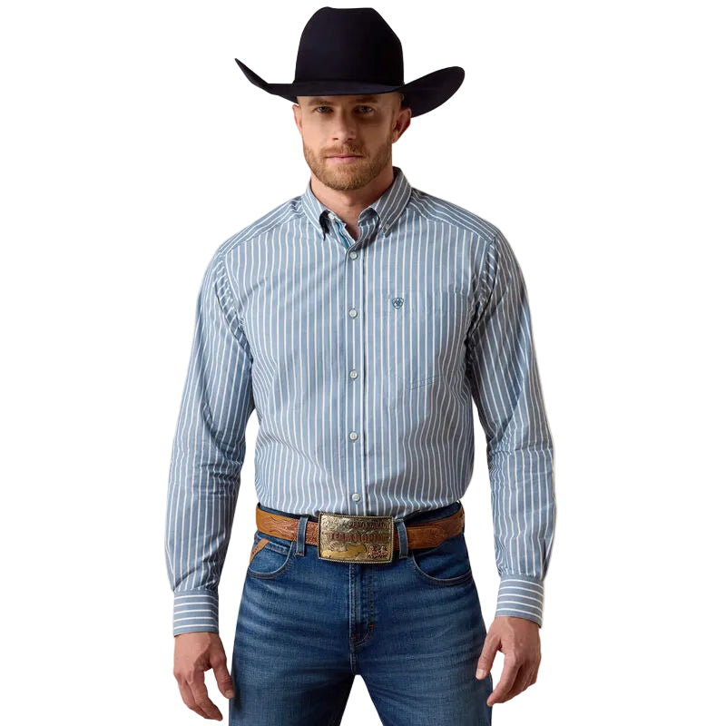 Ariat Men's Real Teal Banker Stripe Pro Series Delaney Classic Fit Shirt 10080654