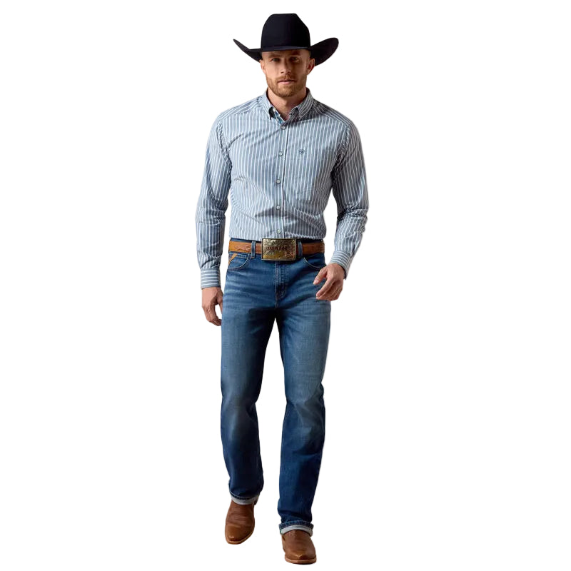 Ariat Men's Real Teal Banker Stripe Pro Series Delaney Classic Fit Shirt 10080654