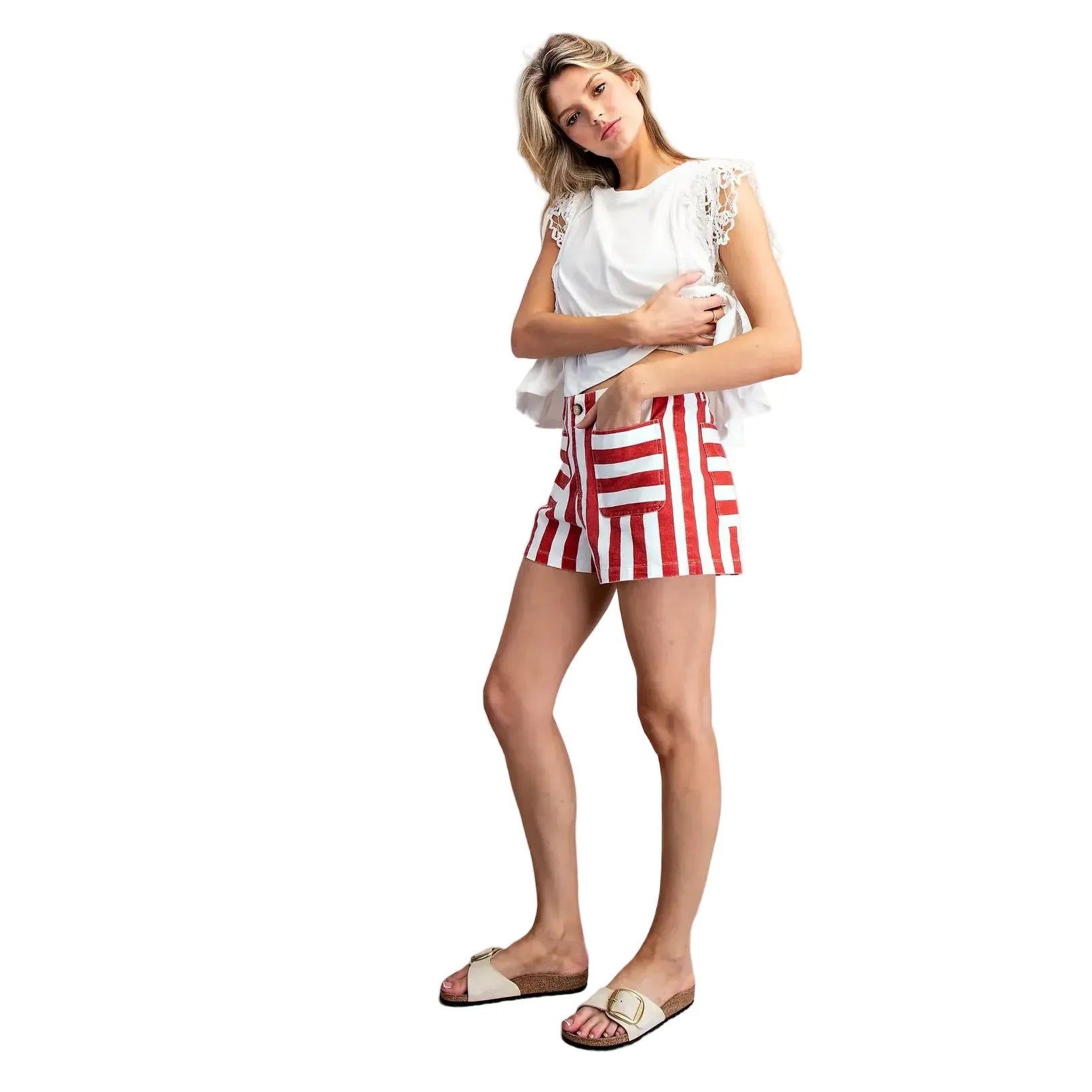 Women's Ee:some Red and White Striped Shorts PK14880