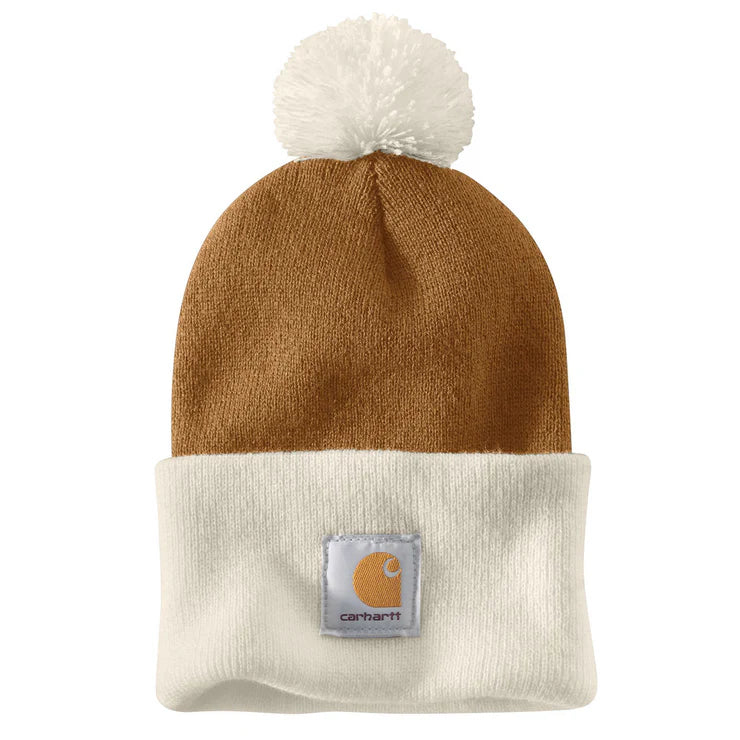 Women's Carhartt Brown and White Knit Pom Cuffed Beanie
