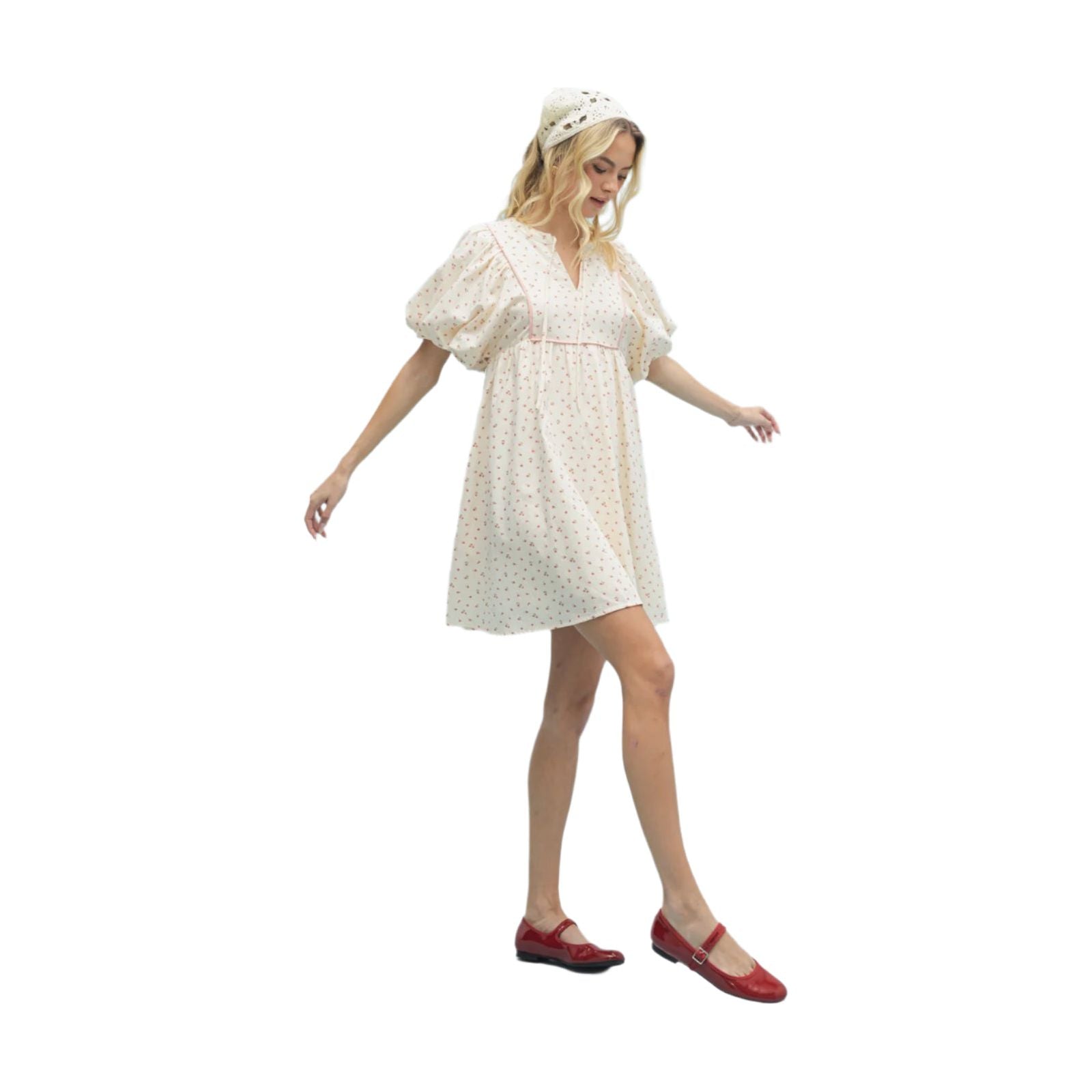 Women's Ditsy Floral Puff Sleeve Mini Dress WL25-10736 - Crazy House Western Wear