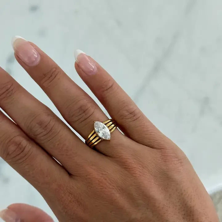 Women's Gold and Silver Plated Emily Marquise Shaped Ring