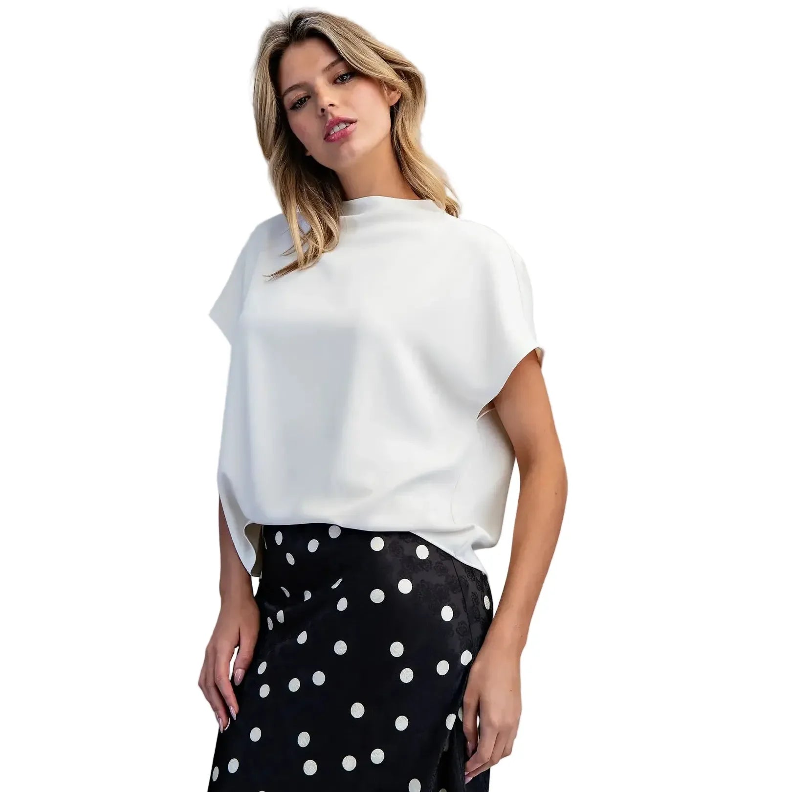 Women's ee:some Bone solid Mock Neck Blouse TK16014-BONE