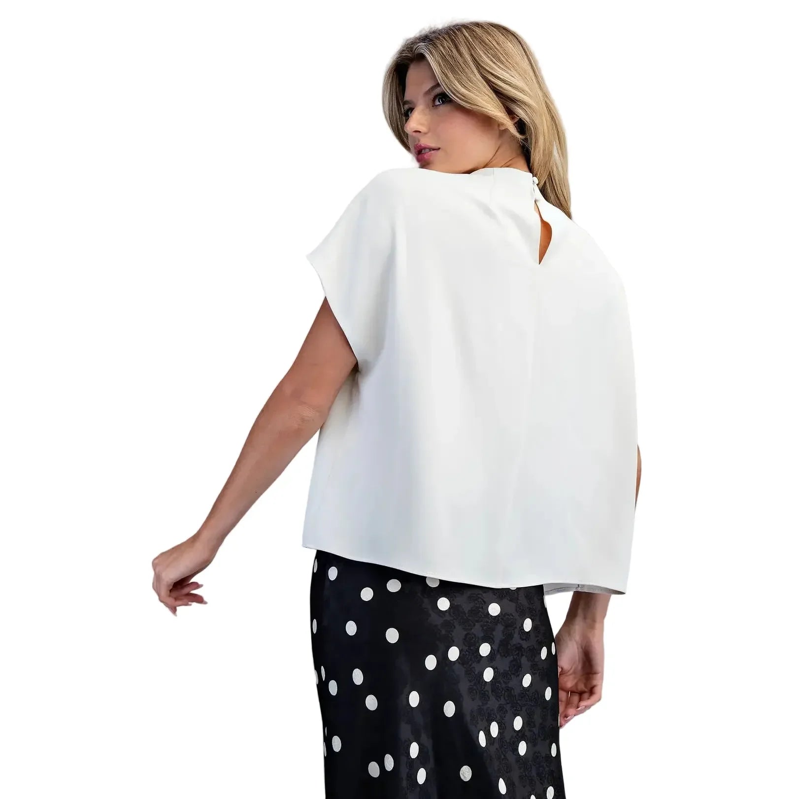 Women's ee:some Bone solid Mock Neck Blouse TK16014-BONE