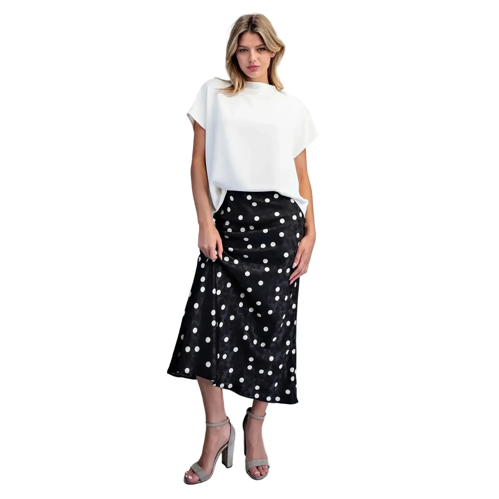 Women's ee:some Bone solid Mock Neck Blouse TK16014-BONE