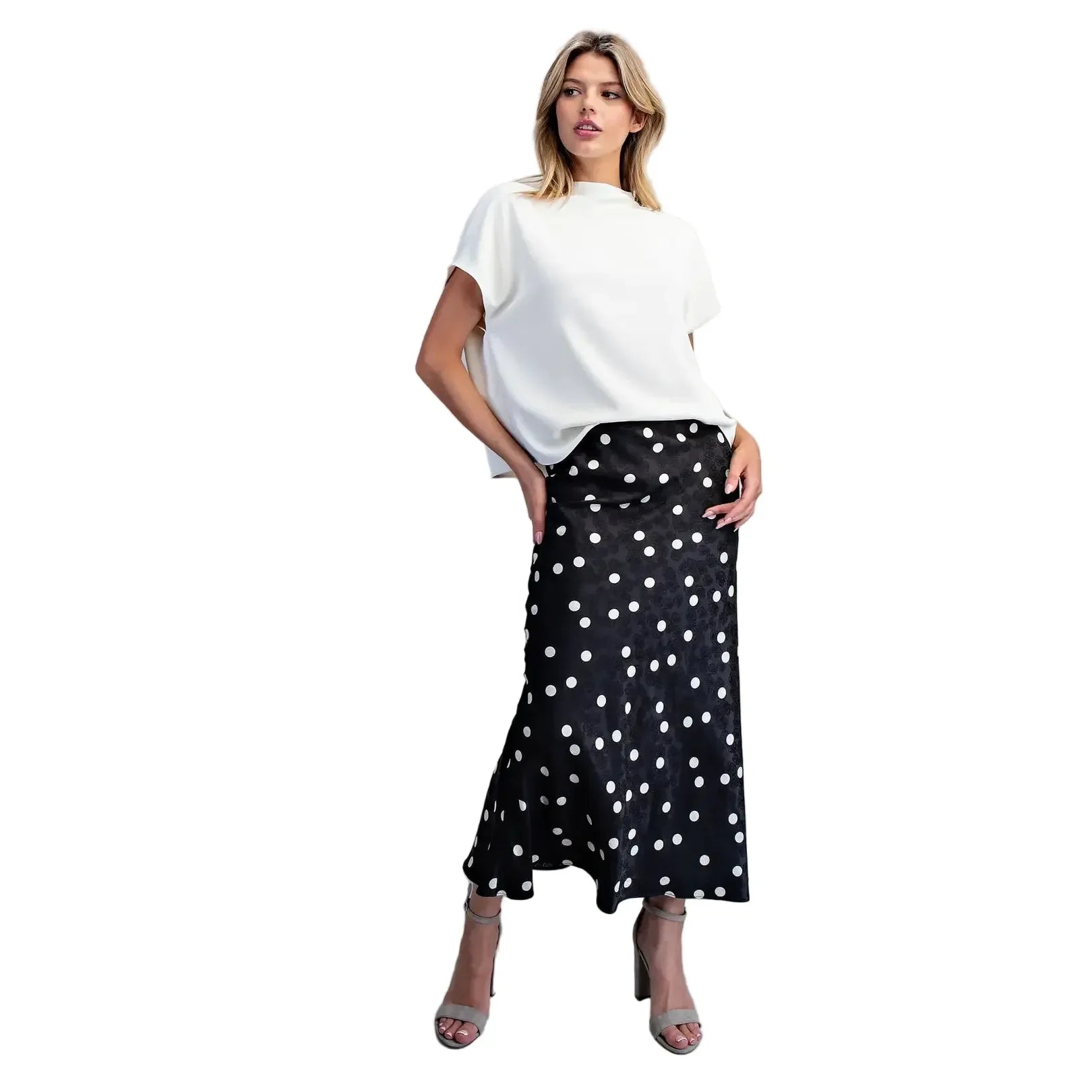Women's ee:some Bone solid Mock Neck Blouse TK16014-BONE