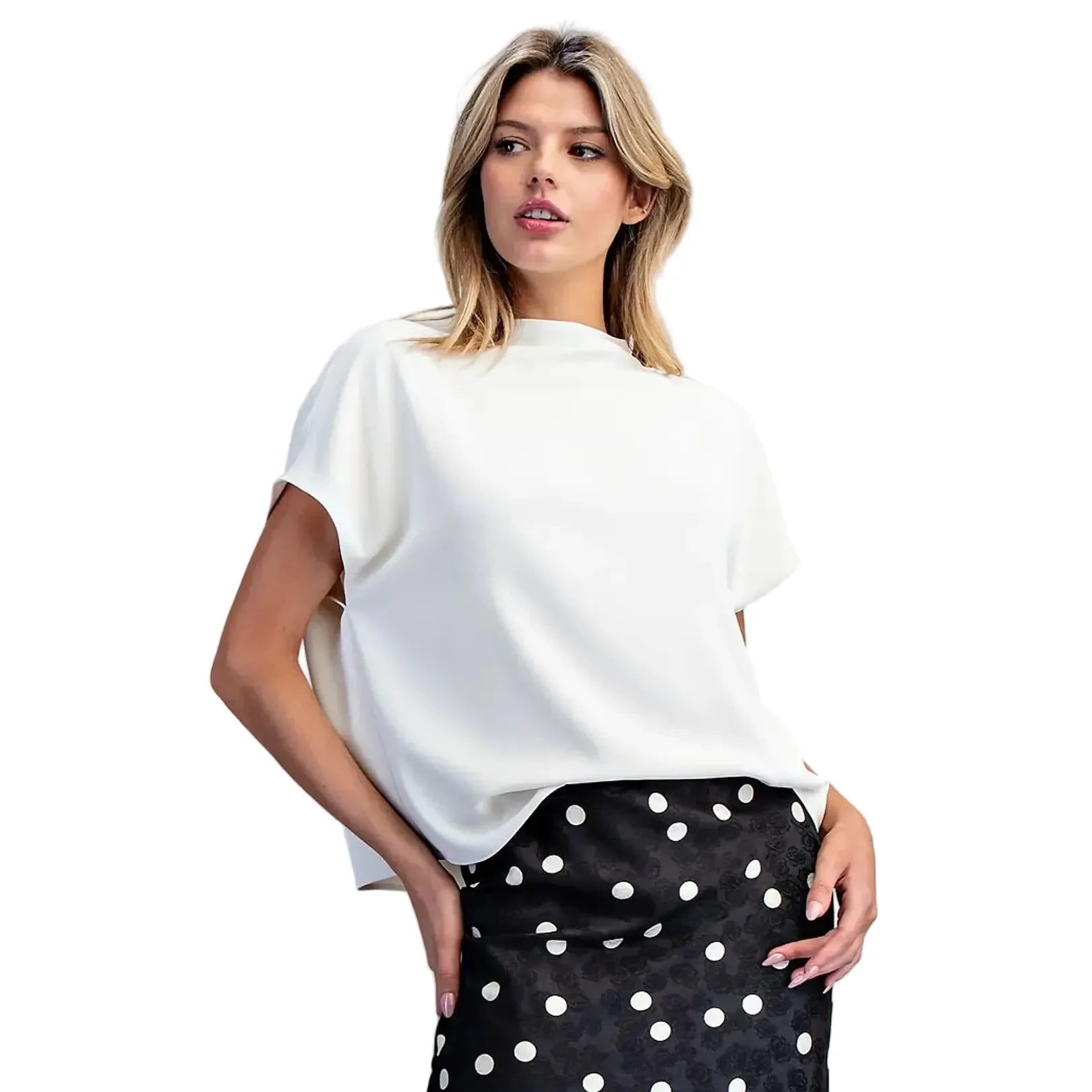 Women's ee:some Bone solid Mock Neck Blouse TK16014-BONE