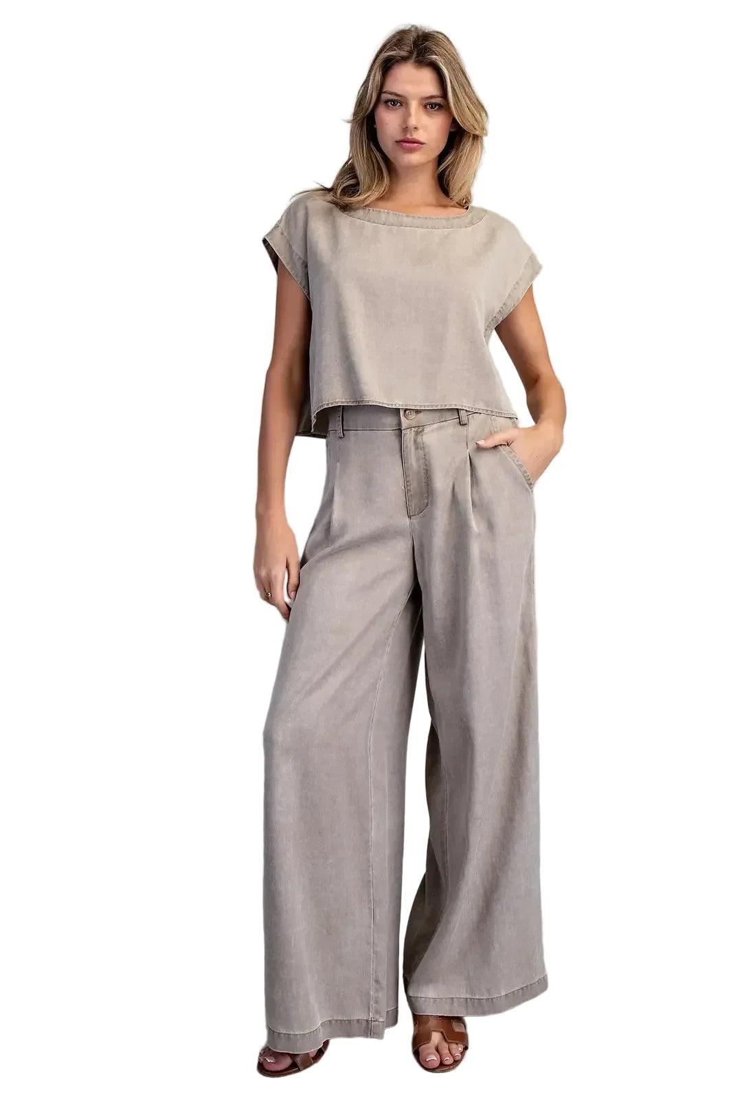 Women's ee:some Hazelnut Button Back Crop Top TK16063-HAZEL