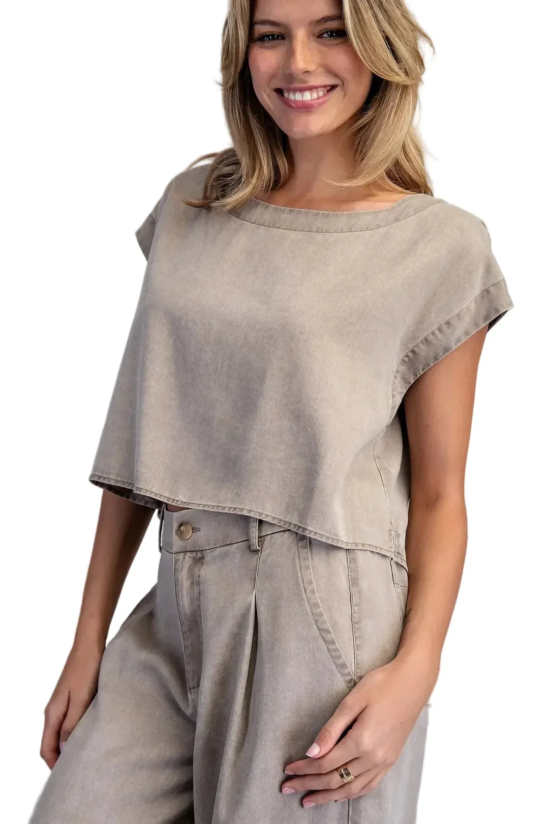 Women's ee:some Hazelnut Button Back Crop Top TK16063-HAZEL