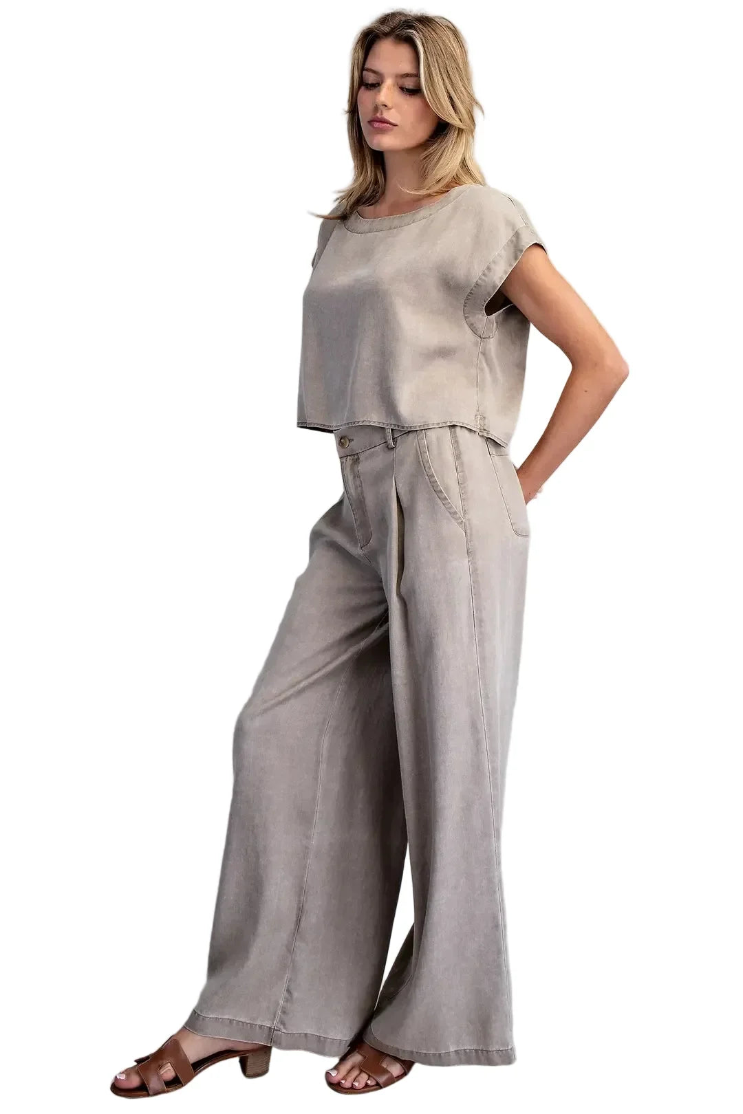 Women's ee:some Hazelnut Button Back Crop Top TK16063-HAZEL