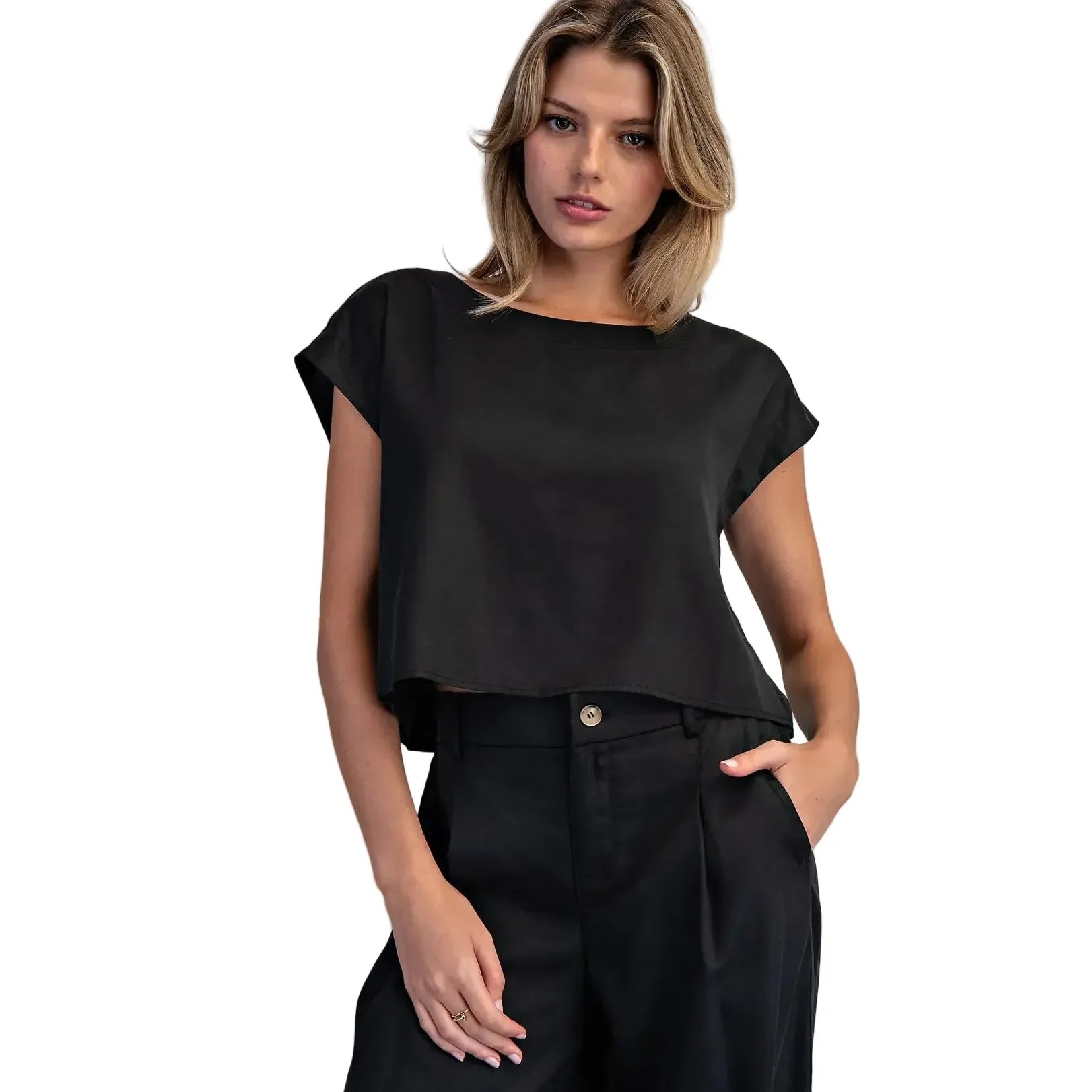 Women's ee:some Ash Black Button Back Crop Top TK16063-ASHBLK
