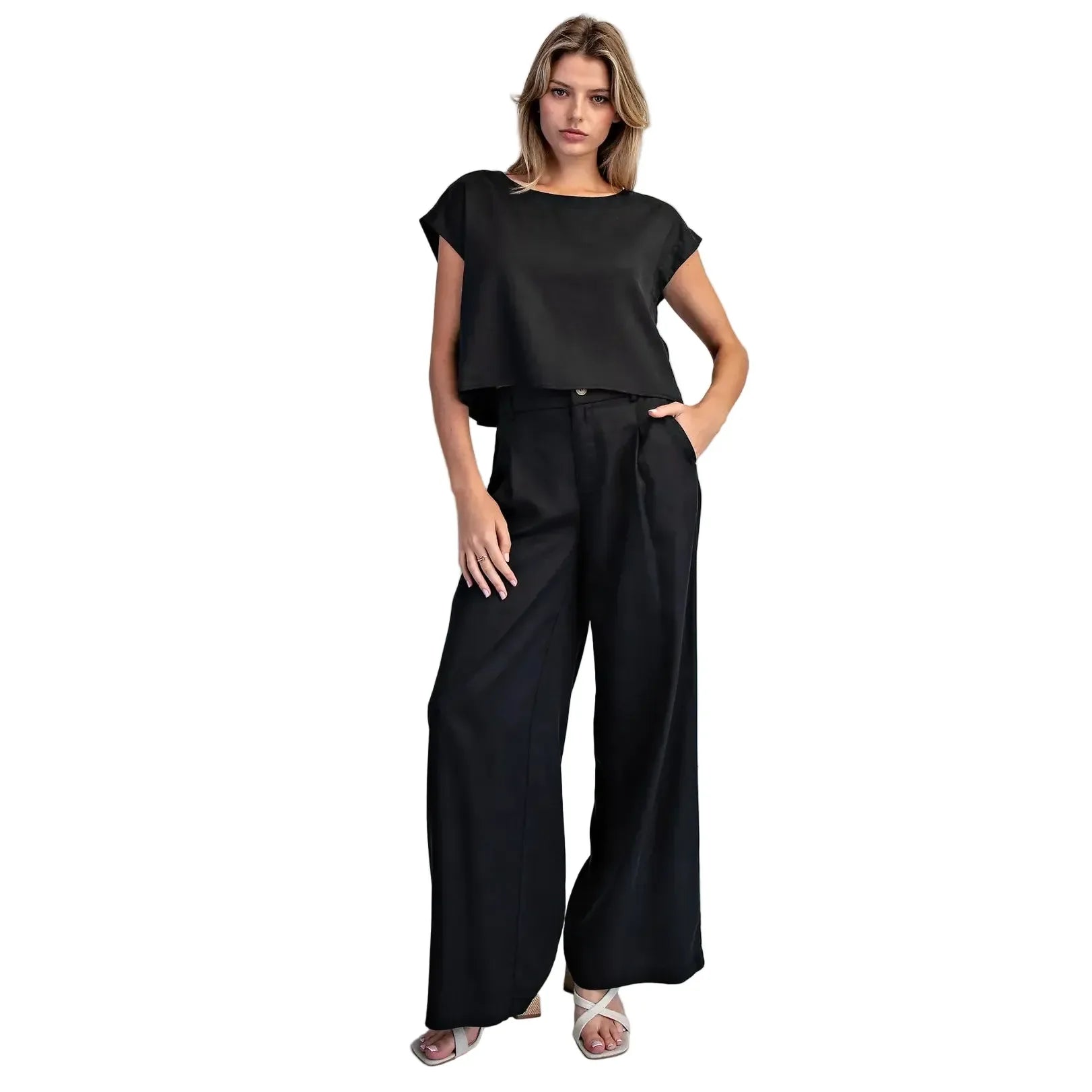 Women's ee:some Ash Black Button Back Crop Top TK16063-ASHBLK