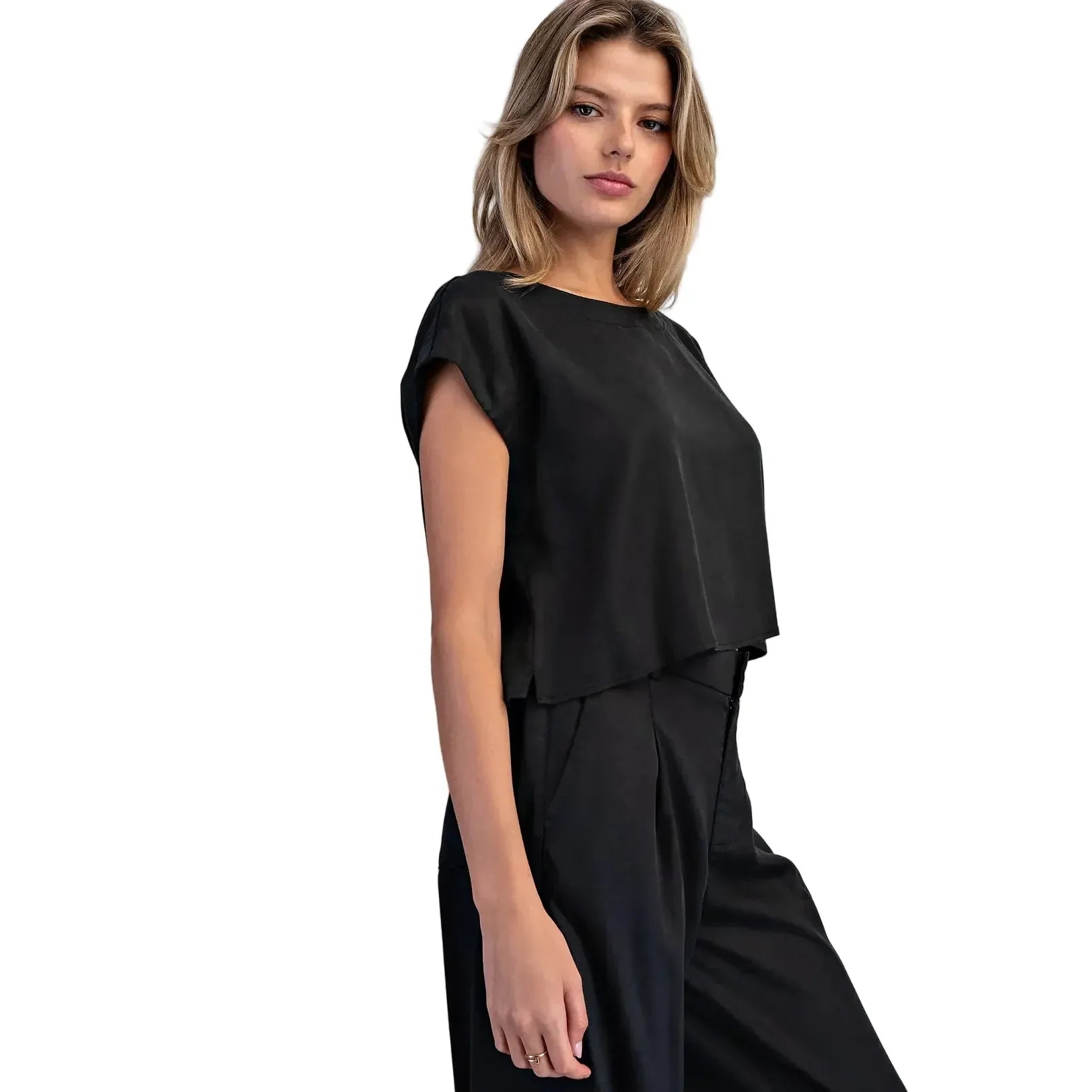 Women's ee:some Ash Black Button Back Crop Top TK16063-ASHBLK