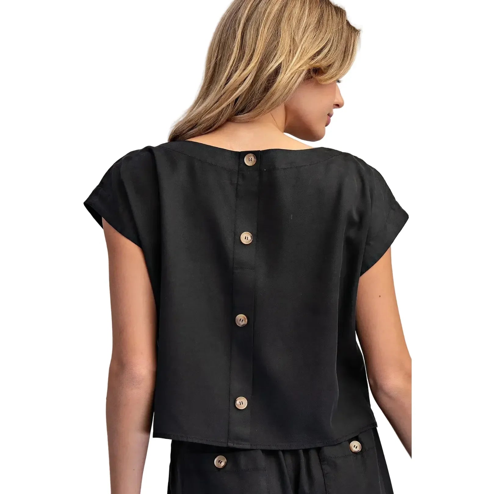 Women's ee:some Ash Black Button Back Crop Top TK16063-ASHBLK