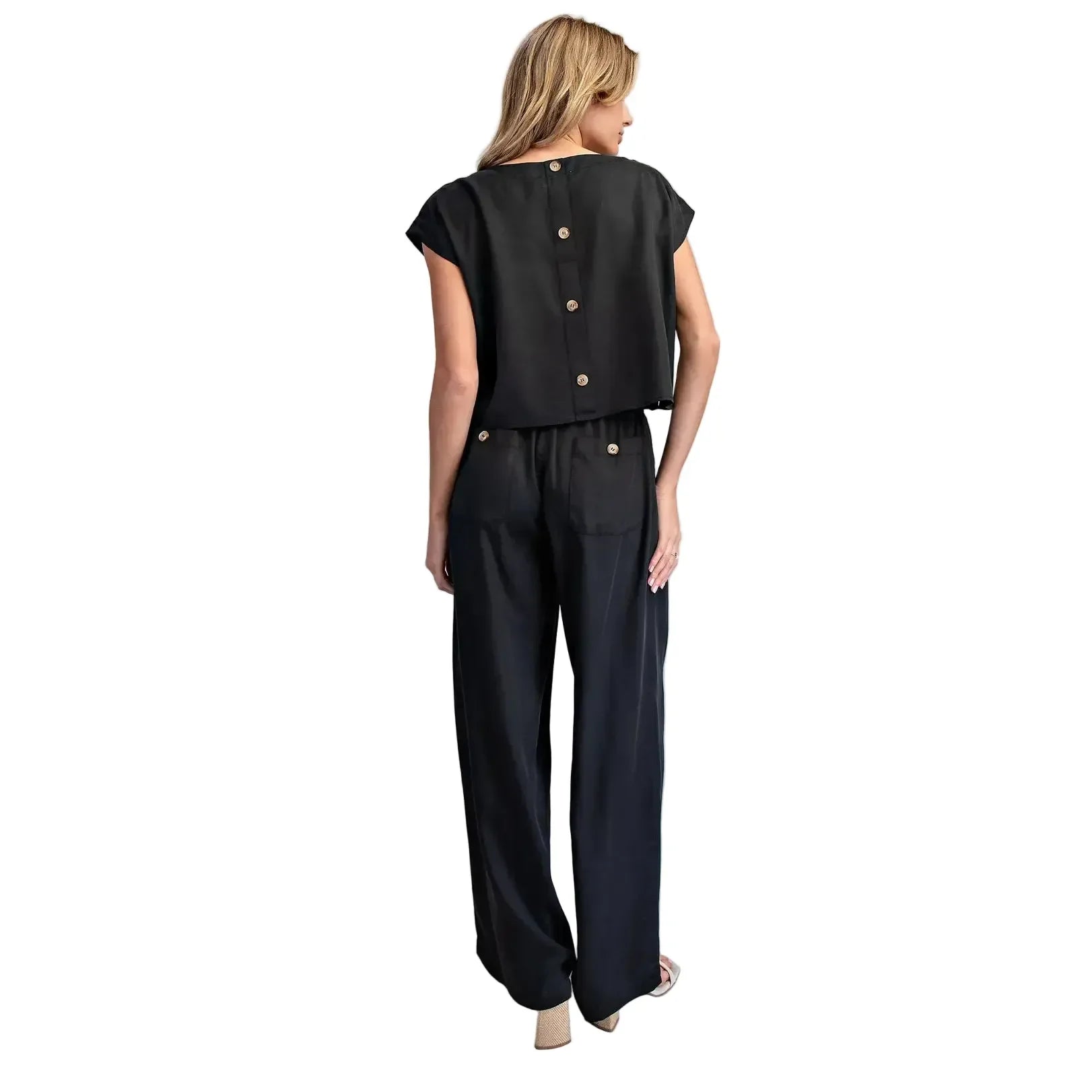 Women's ee:some Ash Black Button Back Crop Top TK16063-ASHBLK