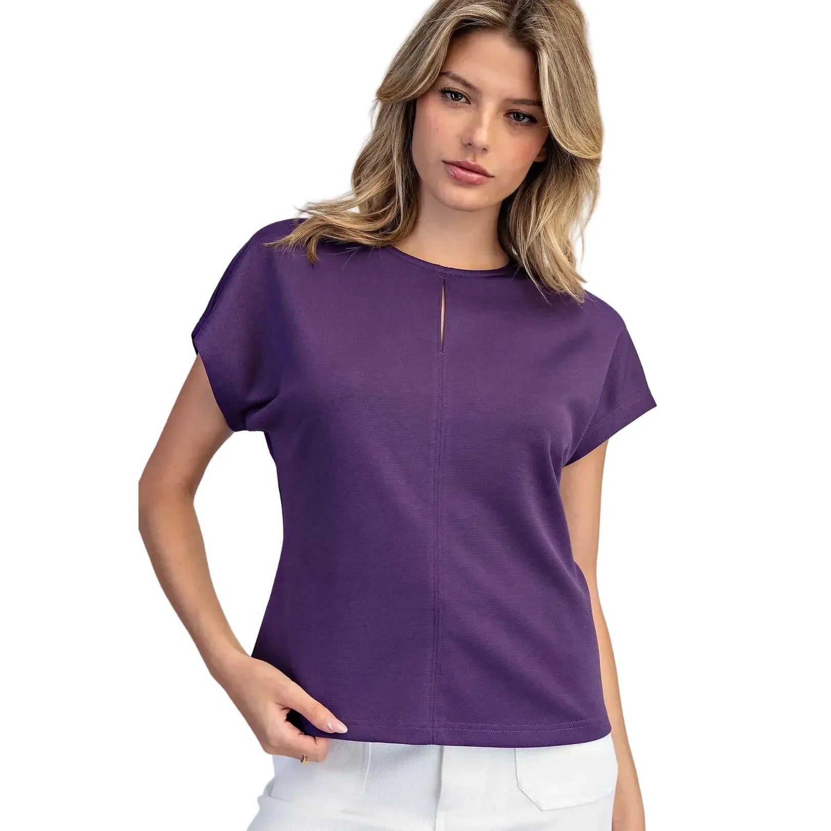 Women's ee:some Royal Purple Solid Front Keyhole Top TK14985-PURP