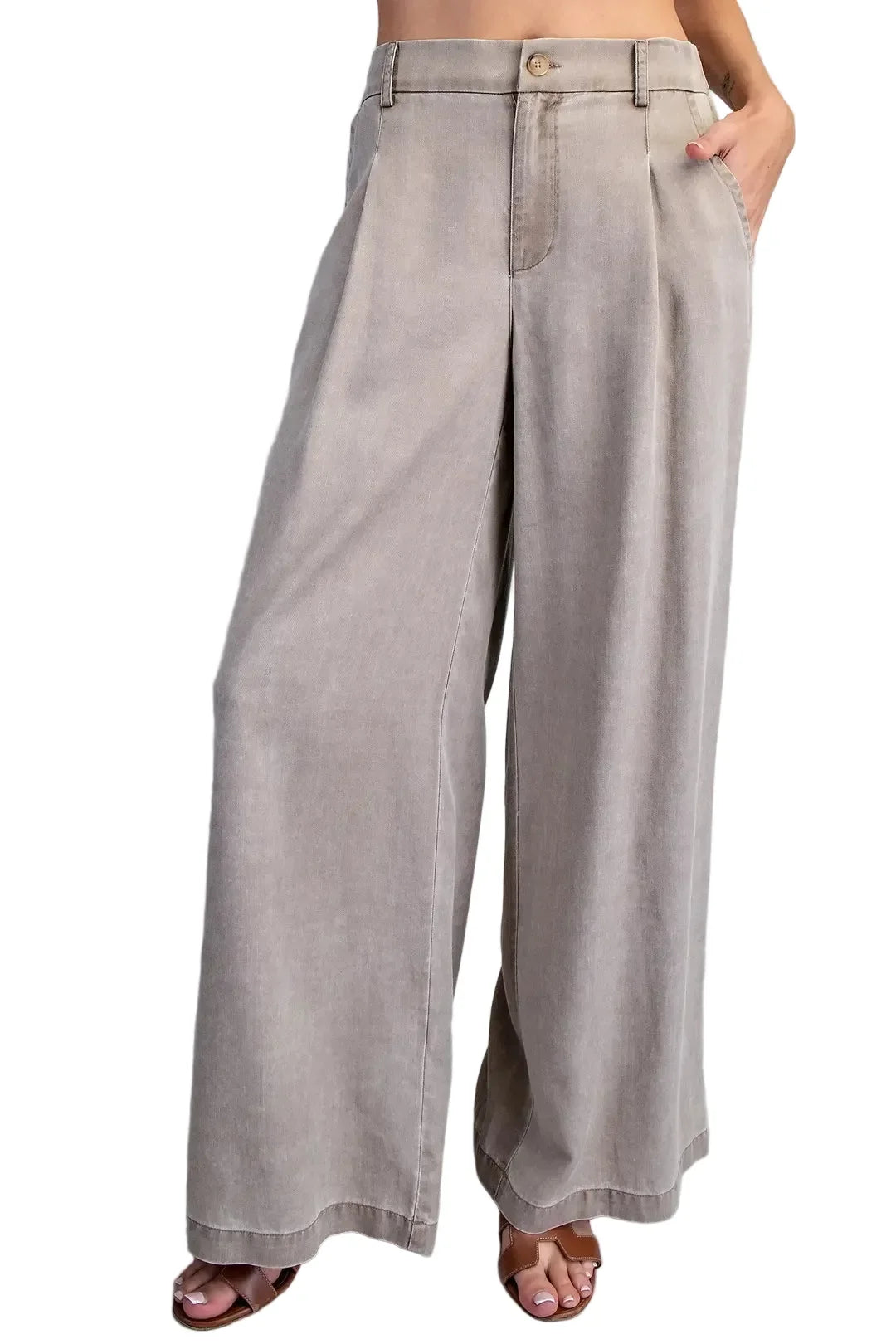 Women's ee:some Hazelnut Zipper Front Wide Leg Pants PK16064-HAZEL