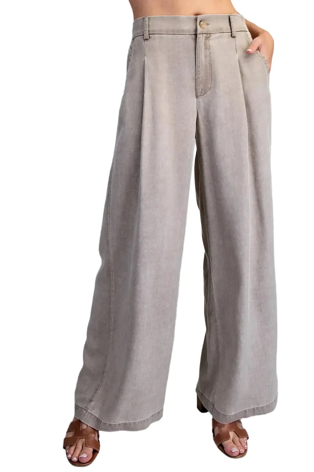 Women's ee:some Hazelnut Zipper Front Wide Leg Pants PK16064-HAZEL