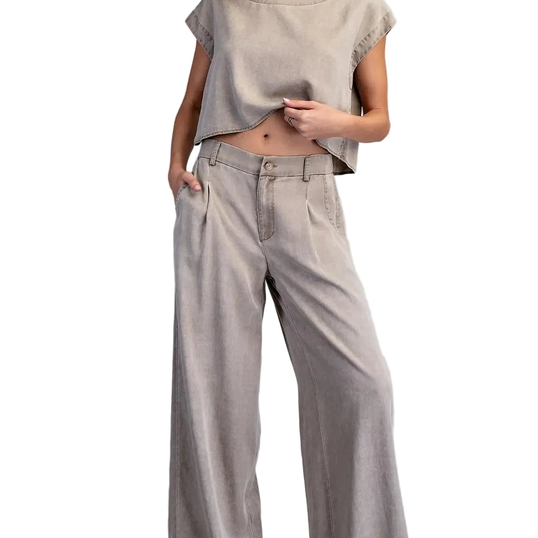 Women's ee:some Hazelnut Zipper Front Wide Leg Pants PK16064-HAZEL