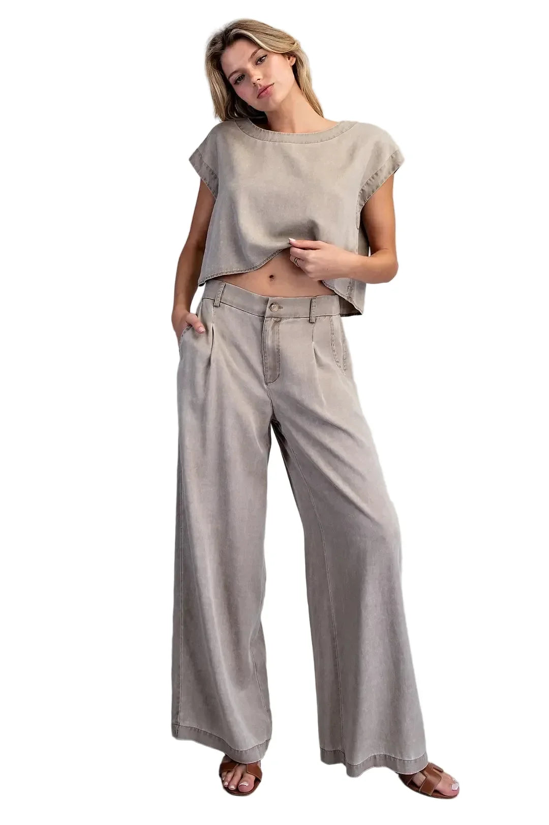 Women's ee:some Hazelnut Zipper Front Wide Leg Pants PK16064-HAZEL