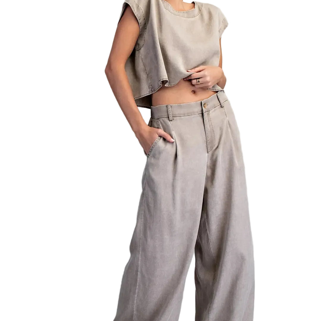 Women's ee:some Hazelnut Zipper Front Wide Leg Pants PK16064-HAZEL