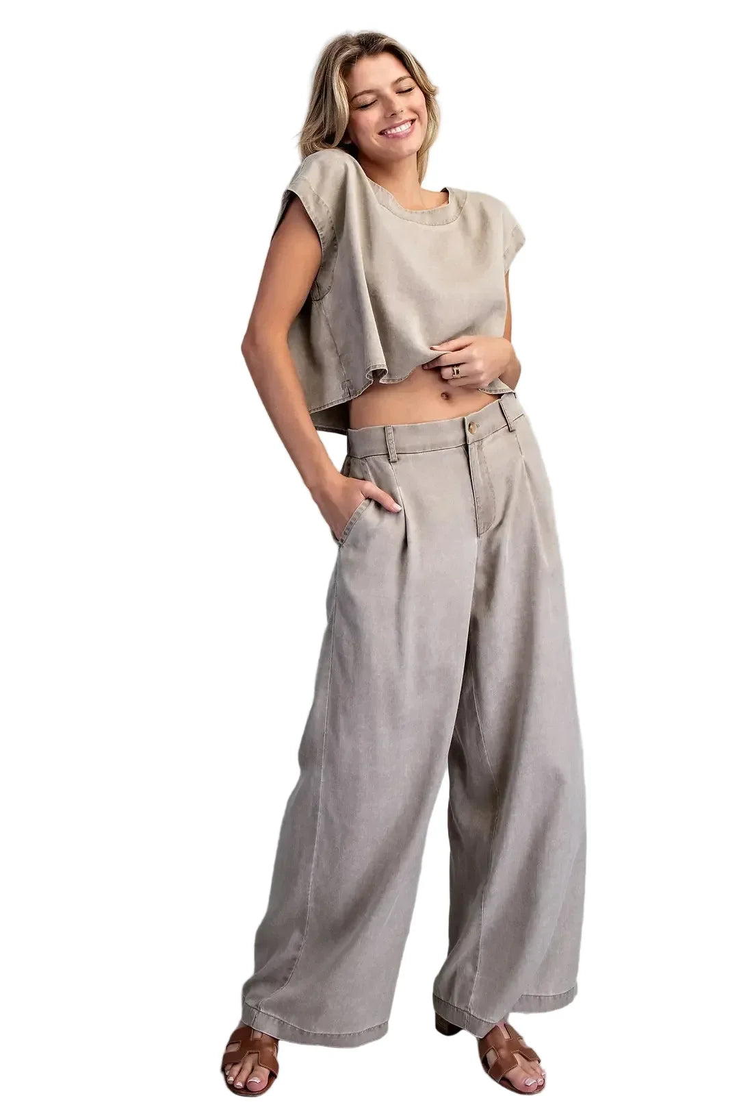 Women's ee:some Hazelnut Zipper Front Wide Leg Pants PK16064-HAZEL