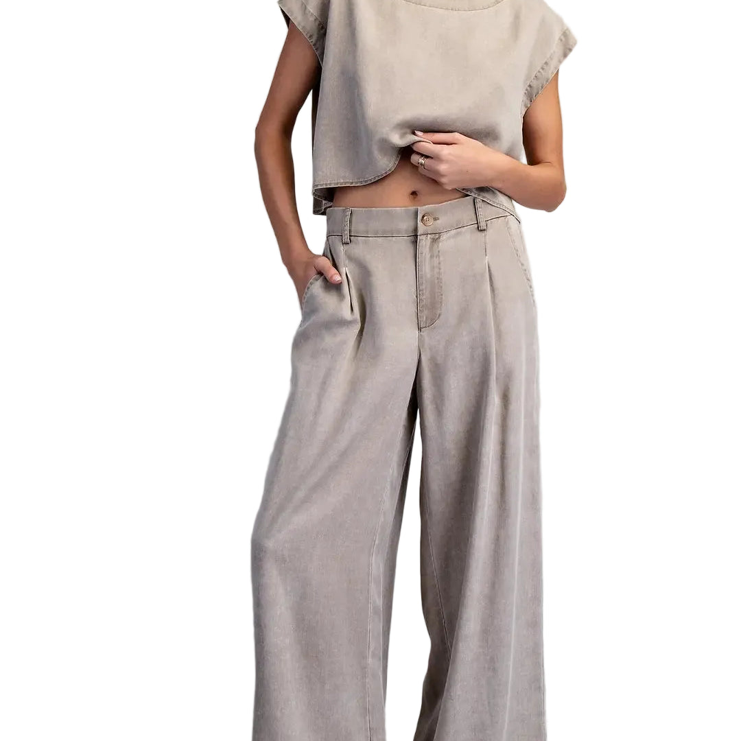 Women's ee:some Hazelnut Zipper Front Wide Leg Pants PK16064-HAZEL