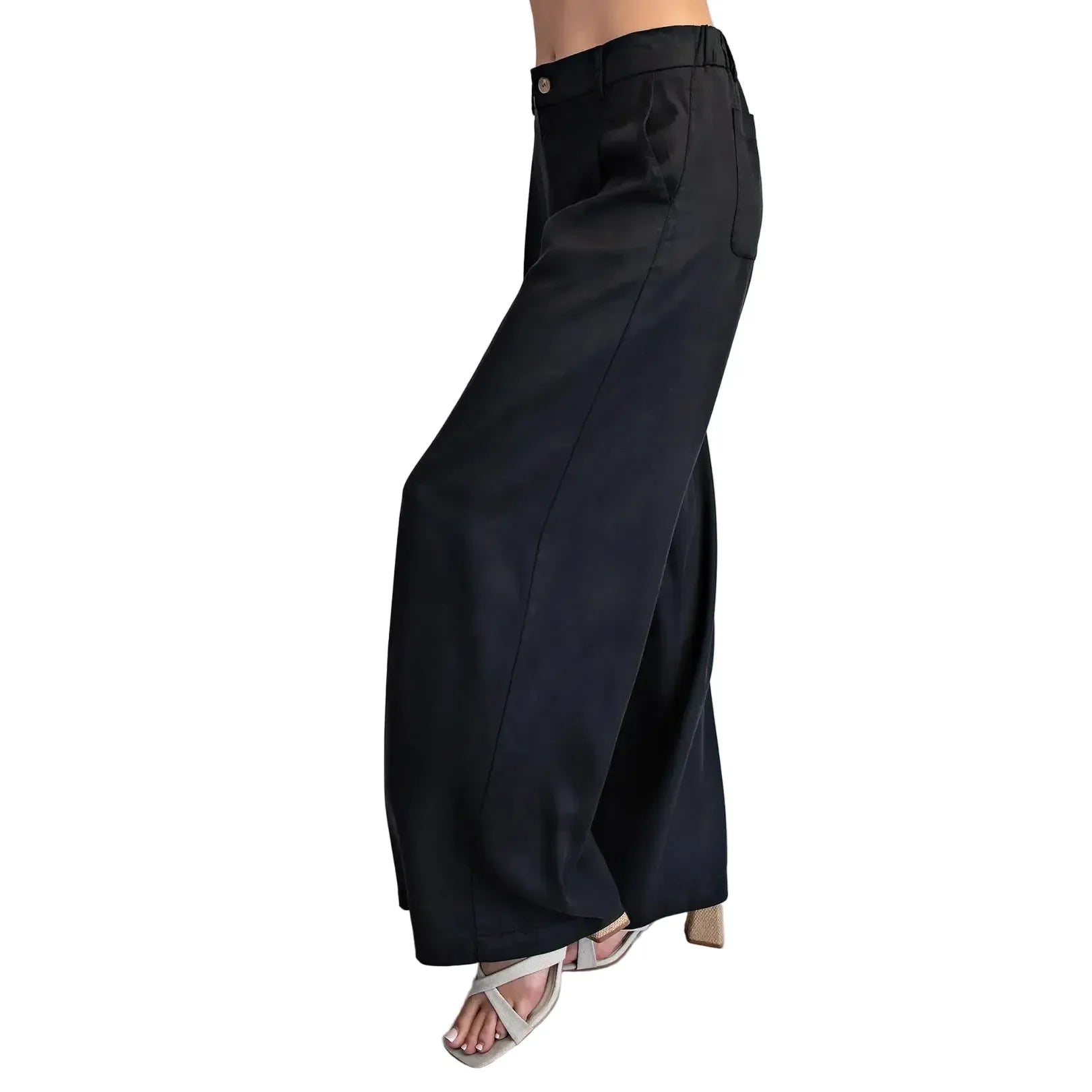 Women's ee:some Ash Black Zipper Front Wide Leg Pants PK16064-ASHBLK