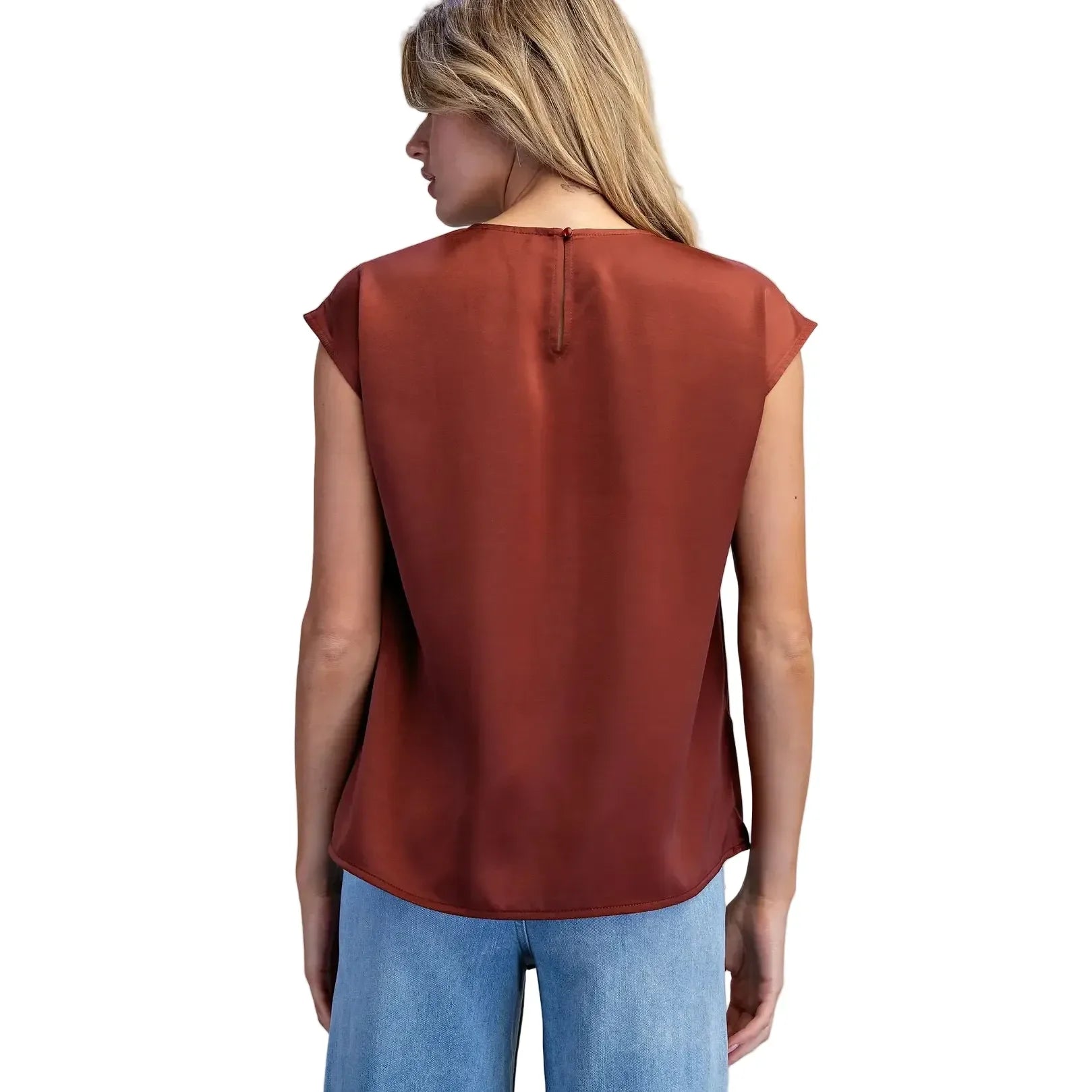 Women's ee:some Bronze Round Neck Pleated Blouse TK16393-BRNZE