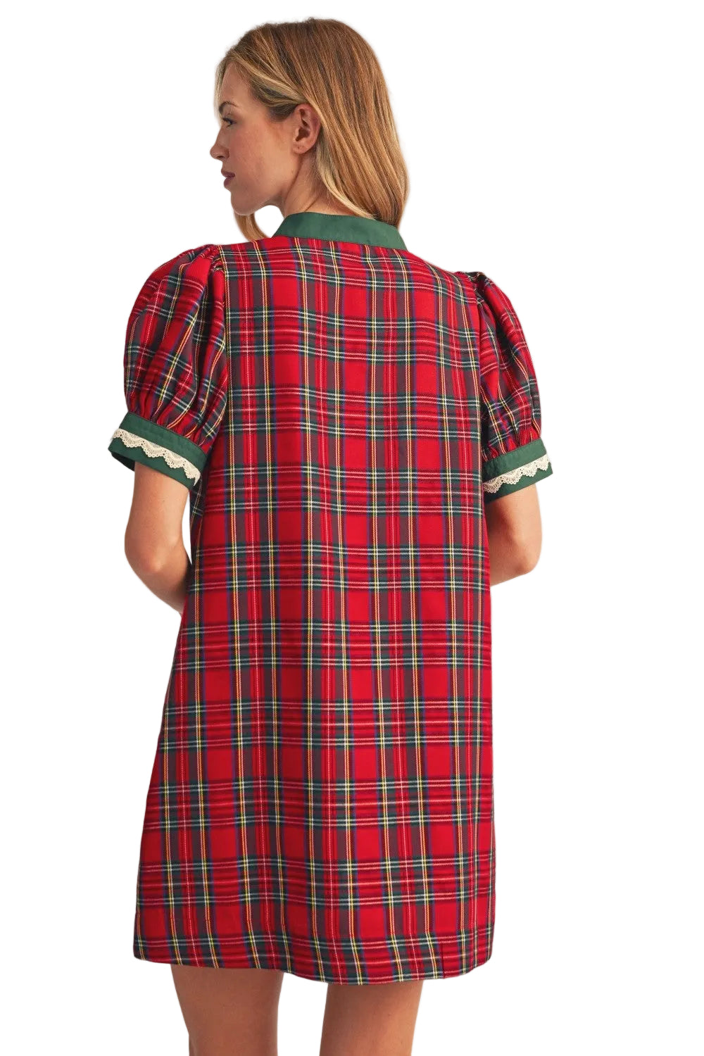 Jodifl Women's Lace Trim Detail Plaid Shift Dress