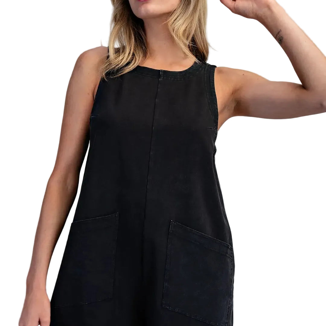 Women's ee:some Ash Black Sleeveless Patch Pocket Romper BK16235