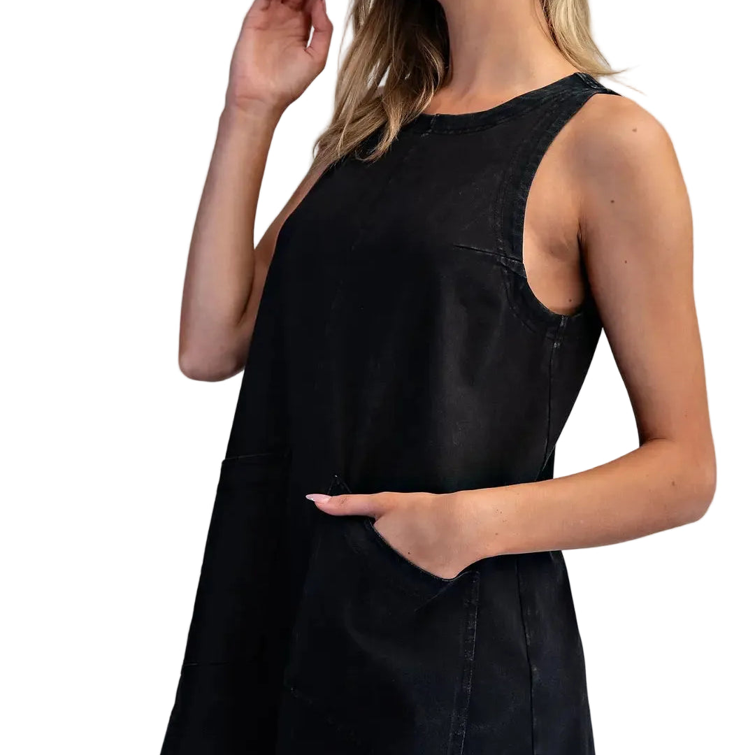 Women's ee:some Ash Black Sleeveless Patch Pocket Romper BK16235