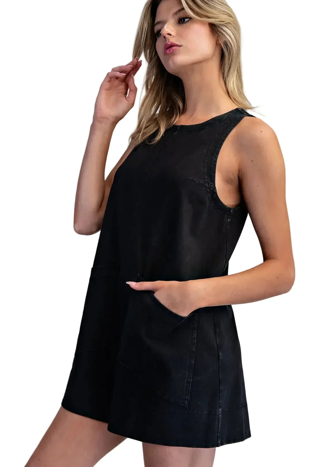 Women's ee:some Ash Black Sleeveless Patch Pocket Romper BK16235
