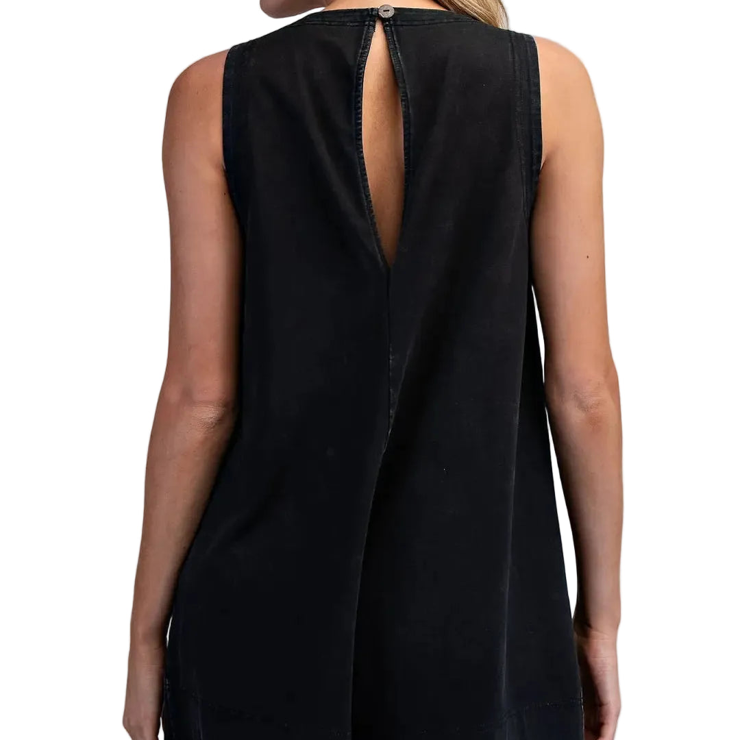 Women's ee:some Ash Black Sleeveless Patch Pocket Romper BK16235