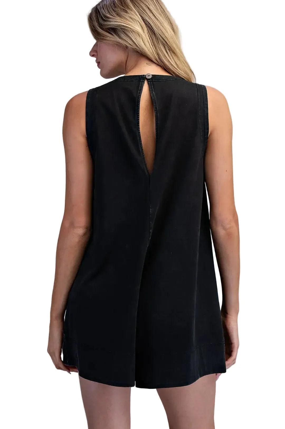 Women's ee:some Ash Black Sleeveless Patch Pocket Romper BK16235