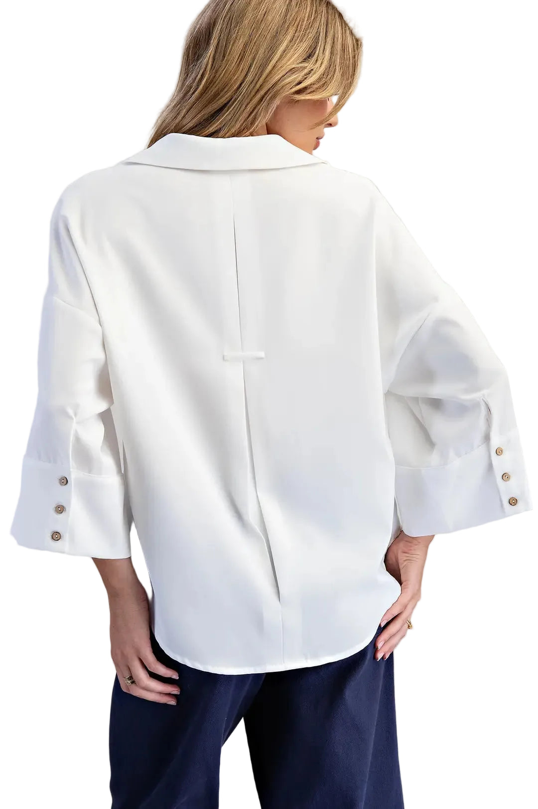 ee:some Women's Off White Button Down Pleated Back Blouse