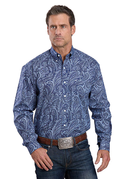 Men's Stetson Blue Plume Paisley Long Sleeve Button Up Shirt 11-001-0526-6047