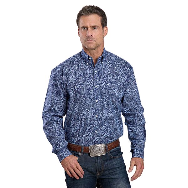 Men's Stetson Blue Plume Paisley Long Sleeve Button Up Shirt 11-001-0526-6047