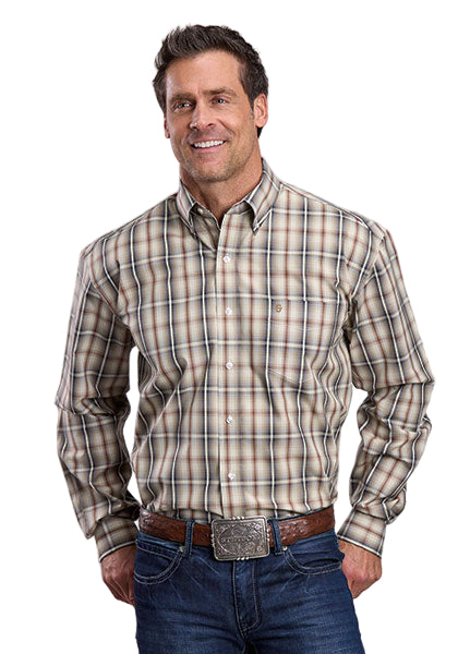 Men's Stetson Long Sleeve Winter Wheat Plaid Button Up Shirt 11-001-0579-1027