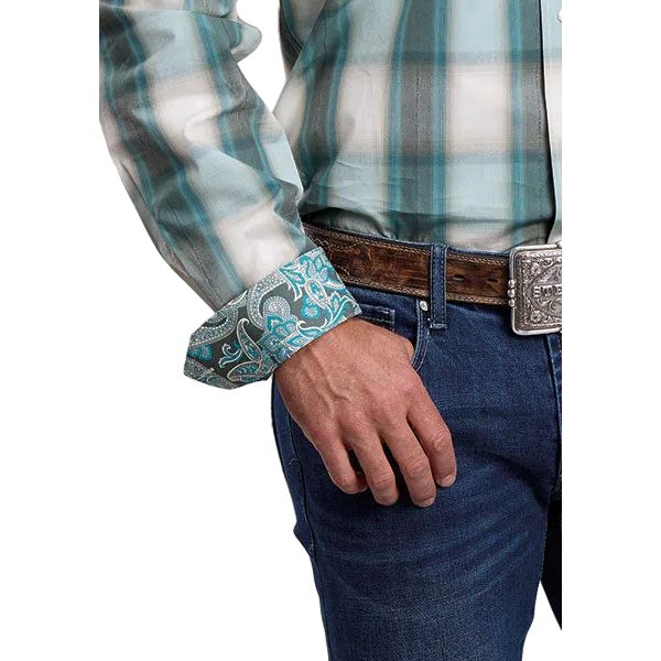 Men's Stetson Blue Plaid Long Sleeve Button Up Shirt 11-001-0579-2003