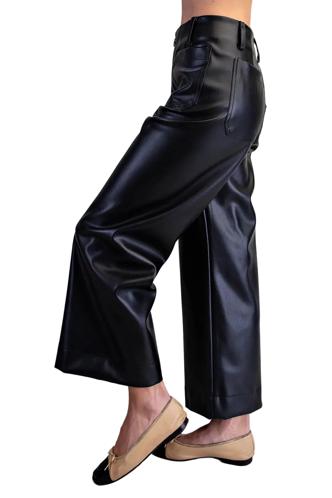 ee:some Women's Black Pleather Patch Pockets Pants