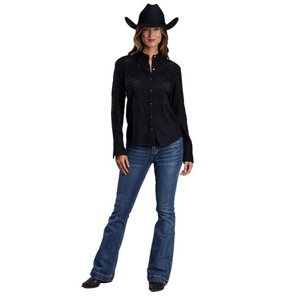 Women's Roper Black Long Sleeve Snap Shirt